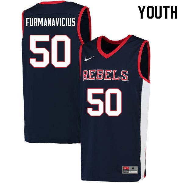Youth #50 Justas Furmanavicius Ole Miss Rebels College Basketball Jerseys Sale-Navy